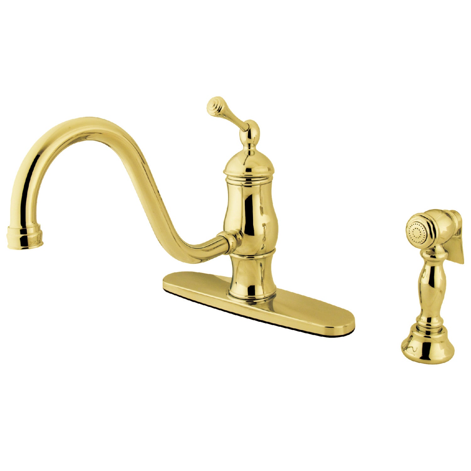 Kingston Heirloom KS1572BLBS - Heritage Single-Handle 2-or-4 Hole Kitchen Faucet with Brass Sprayer, Polished Brass — image 1
